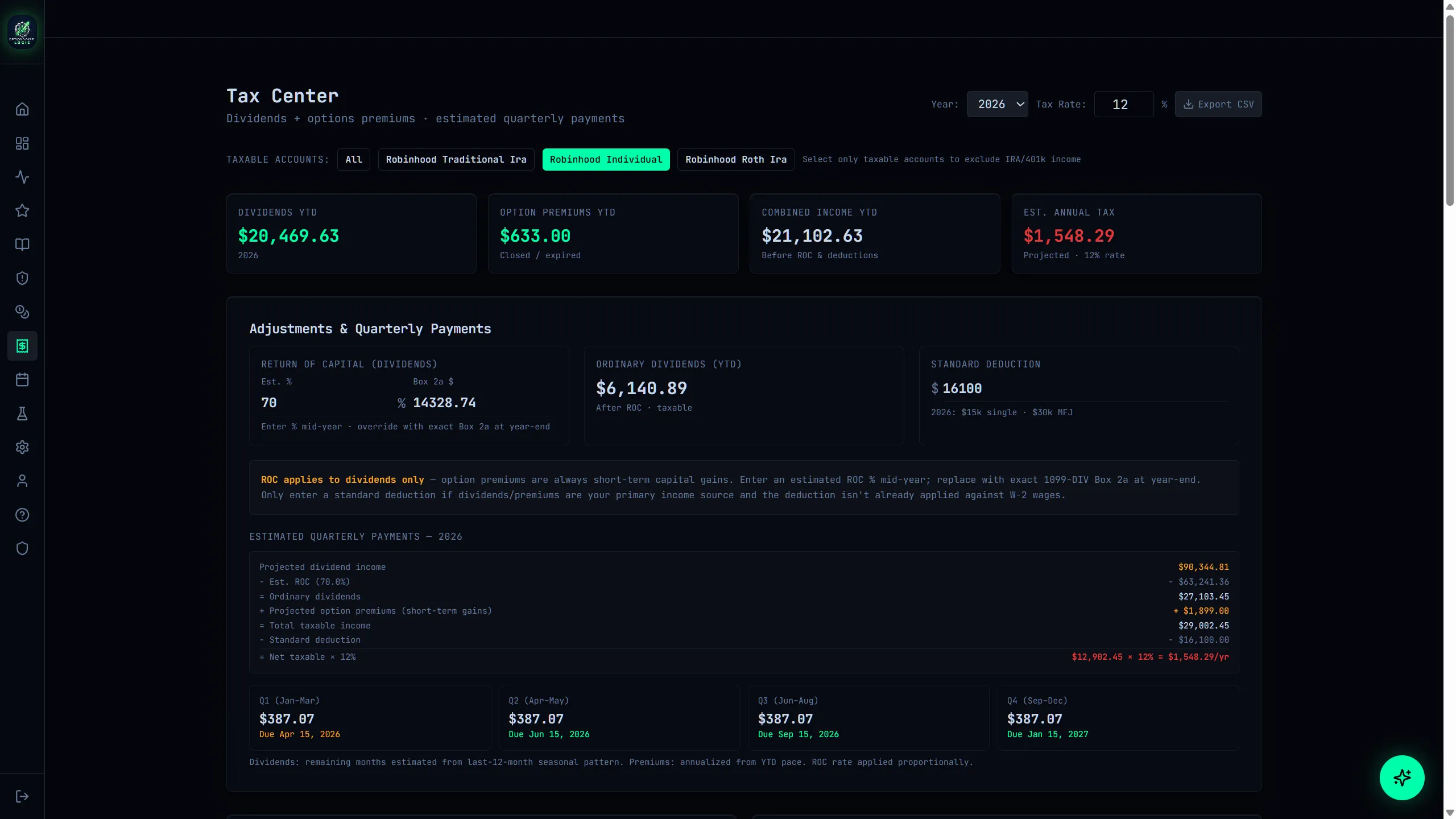 Tax Center — Dividends + Options Premiums