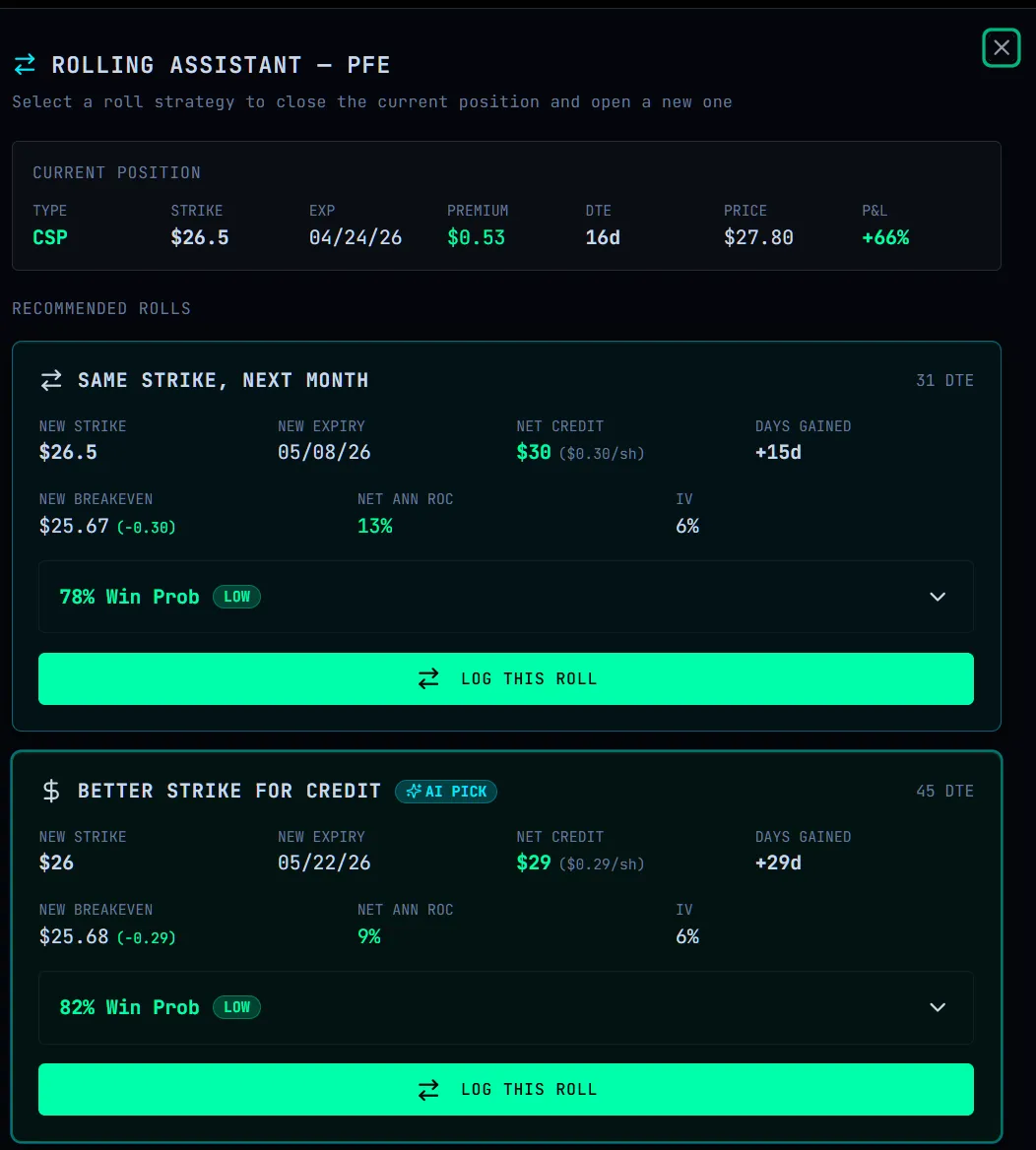 Roll Advisor showing AI-ranked roll candidates